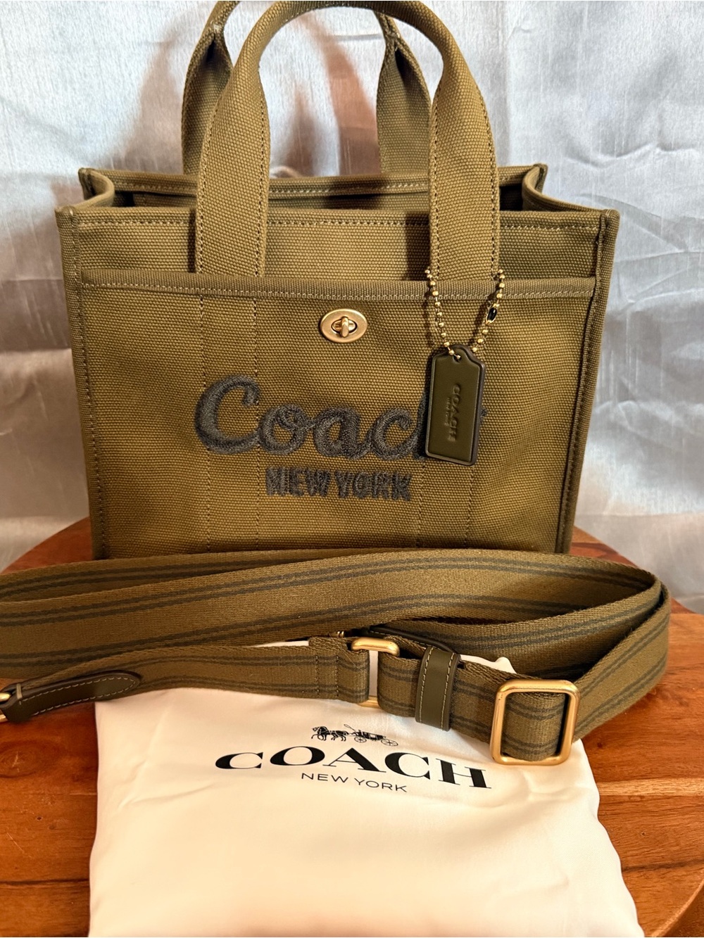 Coach Olive Green Canvas Cargo Tote 26 Crossbody with Removable Strap